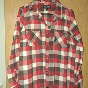 Women's Red and Black Plaid Button Down Shirt